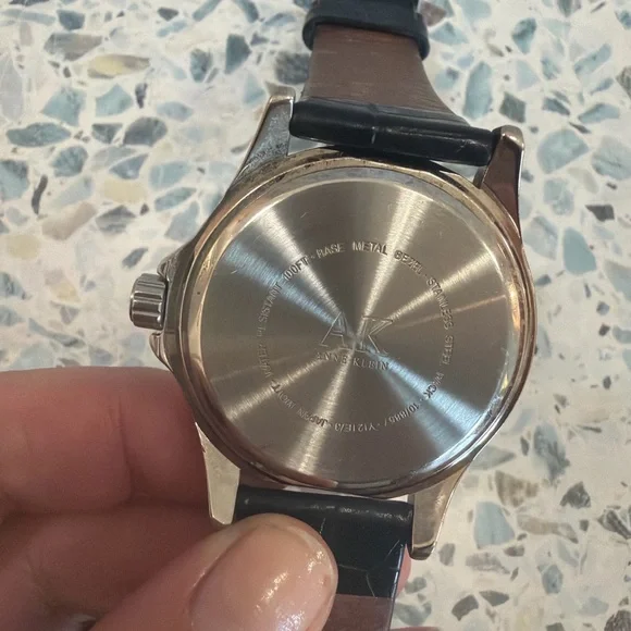 Anne Klein Floral Dial Watch Crystal Bezel Black Leather Strap - Picture 3 of 3